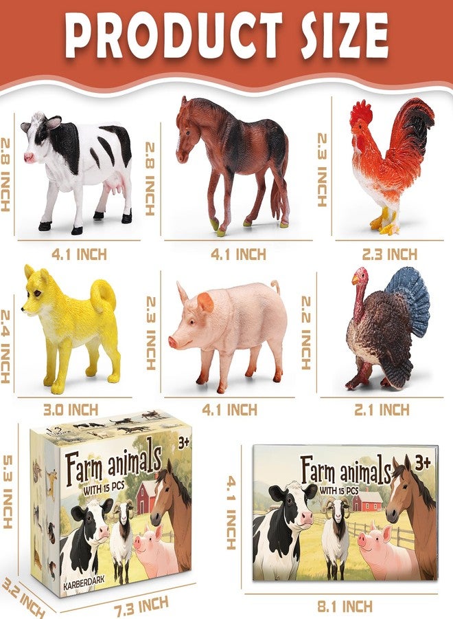 KarberDark 15 Pcs Farm Animal Toy Set with Educational Booklet and Gift Box, Realistic Plastic Farm Animal Figures Set for Kids, Farm Playset Animals Party Favor, Cake Topper, Birthday for Toddler - Image 3